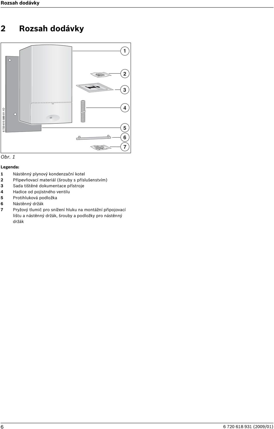 tištěné dokumentace přístroje 4 Hadice od pojistného ventilu 5 Protihluková podložka 6 Nástěnný