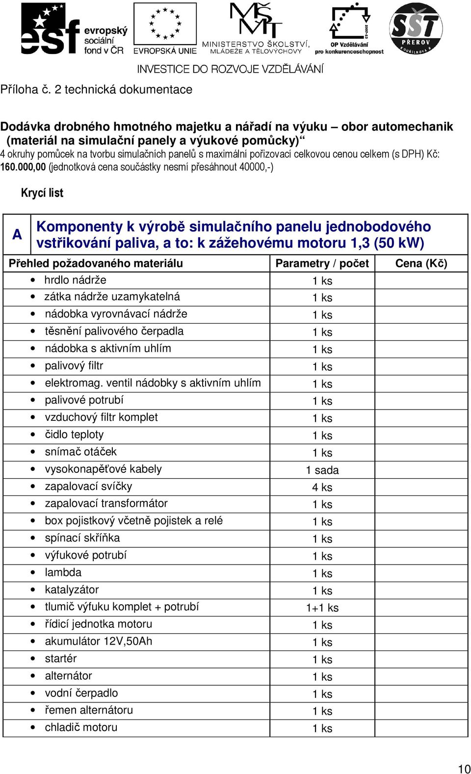 maximální pořizovací celkovou cenou celkem (s DPH) Kč: 160.