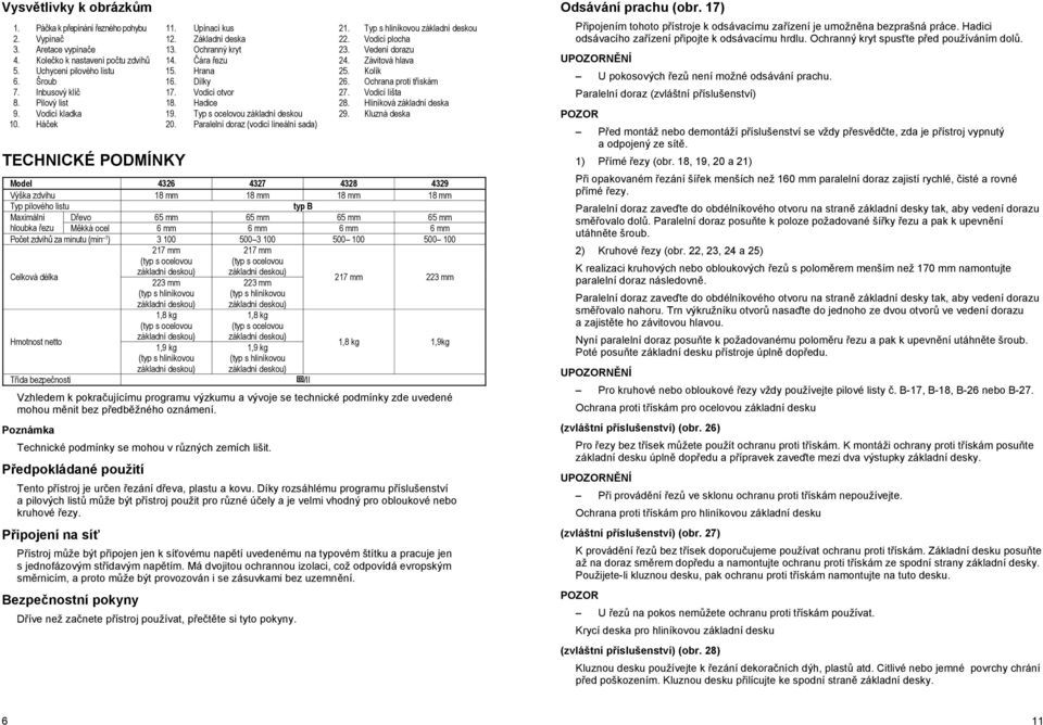 Vodicí otvor 27. Vodicí lišta 8. Pilový list 18. Hadice 28. Hliníková základní deska 9. Vodicí kladka 19. Typ s ocelovou základní deskou 29. Kluzná deska 10. Há ek 20.