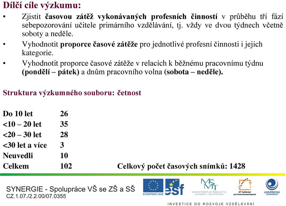 Vyhodnotit proporce časové zátěže v relacích k běžnému pracovnímu týdnu (pondělí pátek) a dnům pracovního volna (sobota neděle).