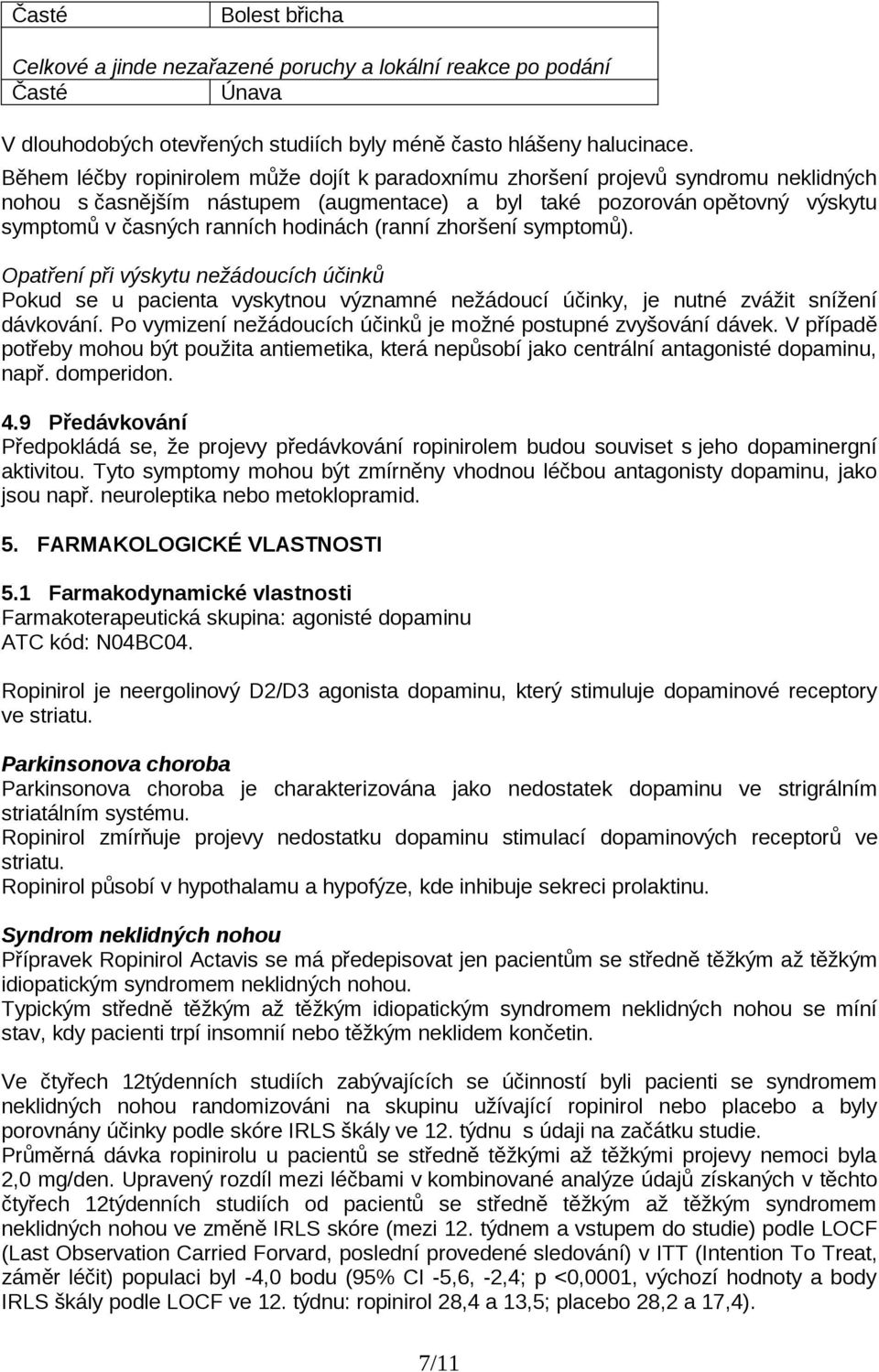 (ranní zhoršení symptomů). Opatření při výskytu nežádoucích účinků Pokud se u pacienta vyskytnou významné nežádoucí účinky, je nutné zvážit snížení dávkování.