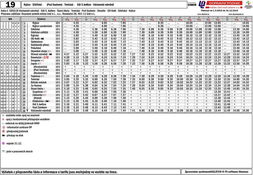 cz km Stanice Ryjice Ryjice sanatorium Sibiřská Sibiřská sídliště Ryjická OD Květ Opletalova Svádovský přívoz Pekařská Stavební stroje Mírové náměstí Revoluční Drogerie Japex (Hostovická) (Pod