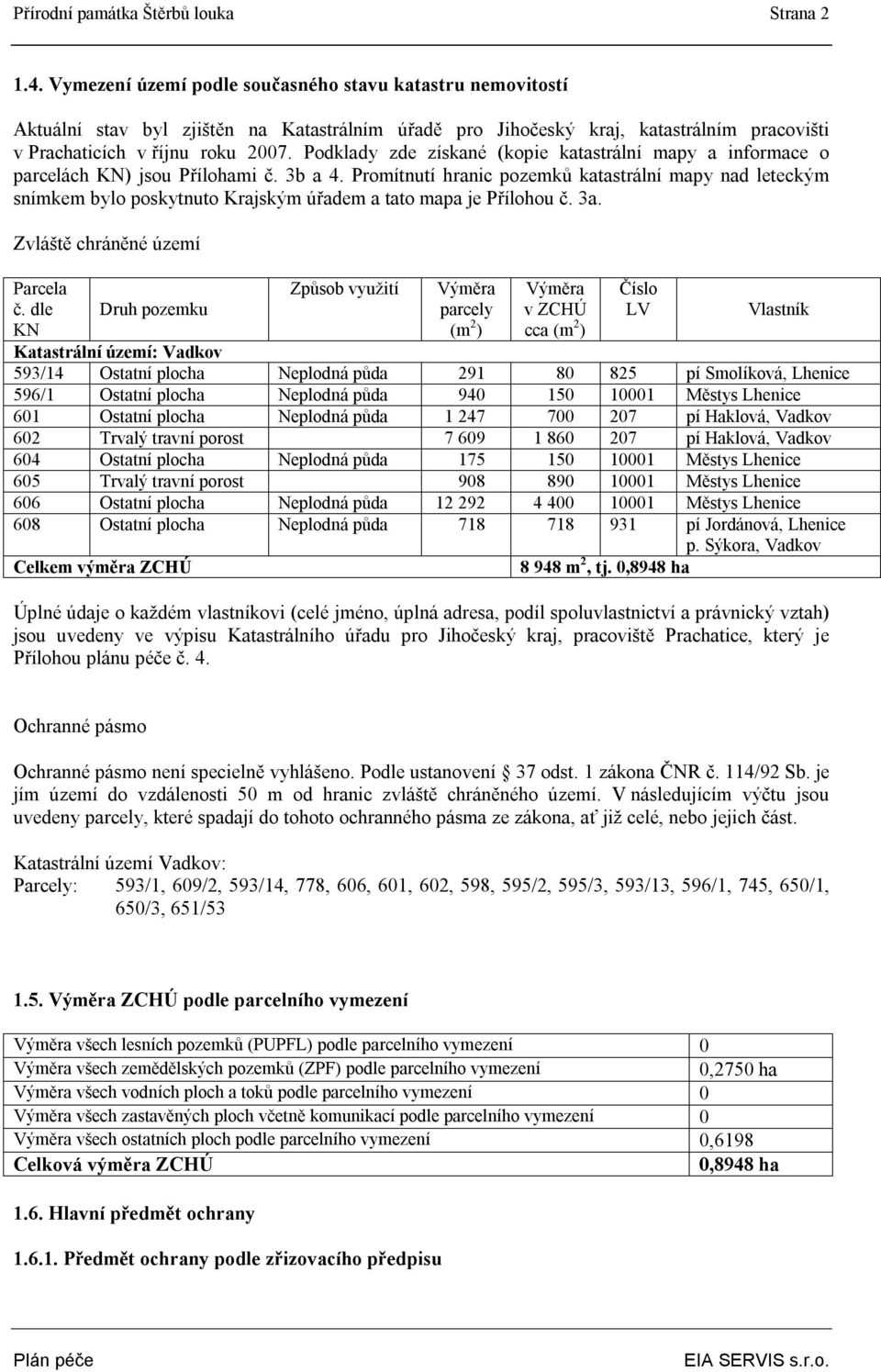 Podklady zde získané (kopie katastrální mapy a informace o parcelách KN) jsou Přílohami č. 3b a 4.