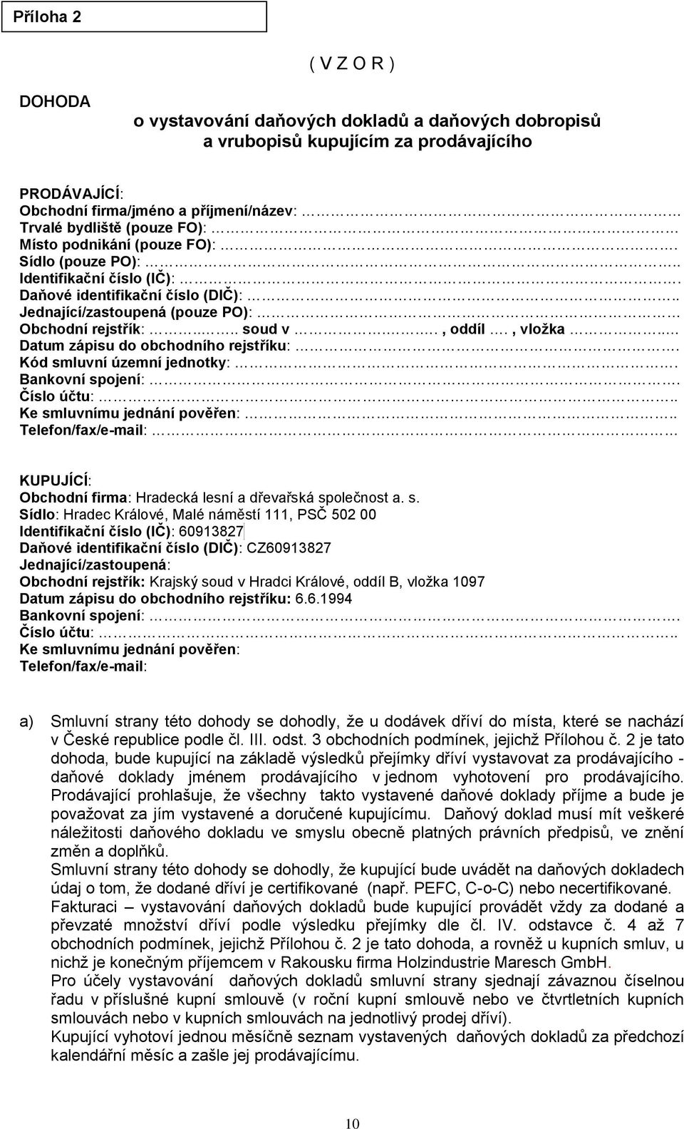 . Datum zápisu do obchodního rejstříku:. Kód smluvní územní jednotky:. Bankovní spojení:. Číslo účtu:.. Ke smluvnímu jednání pověřen:.