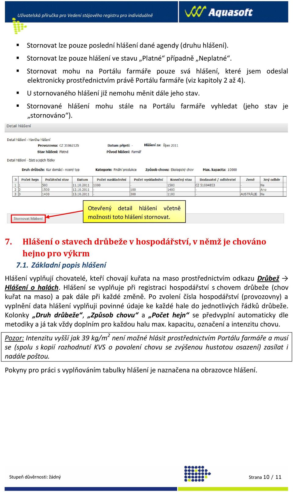 U stornovaného hlášení již nemohu měnit dále jeho stav. Stornované hlášení mohu stále na Portálu farmáře vyhledat (jeho stav je stornováno ).