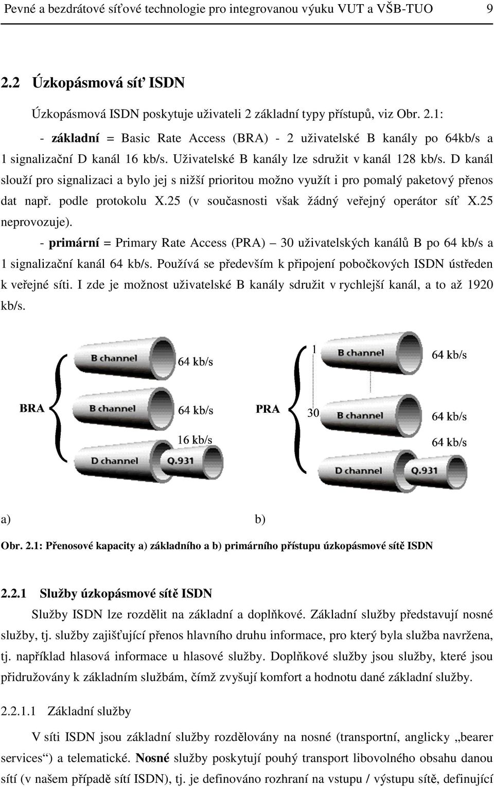 25 (v současnosti však žádný veřejný operátor síť X.25 neprovozuje). - primární = Primary Rate Access (PRA) 30 uživatelských kanálů B po 64 kb/s a 1 signalizační kanál 64 kb/s.