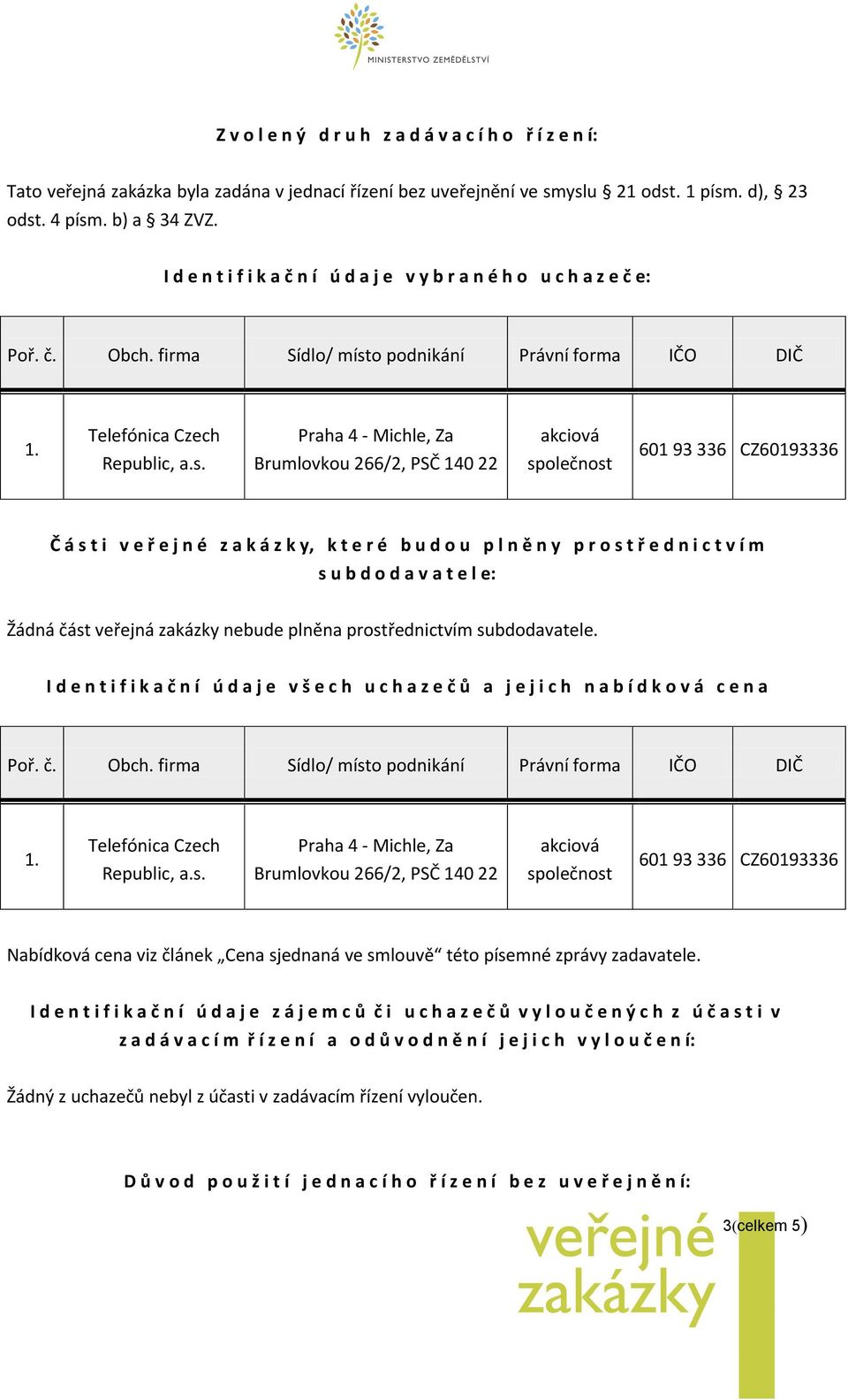 o podnikání Právní forma IČO DIČ 1. Telefónica Czech Republic, a.s.