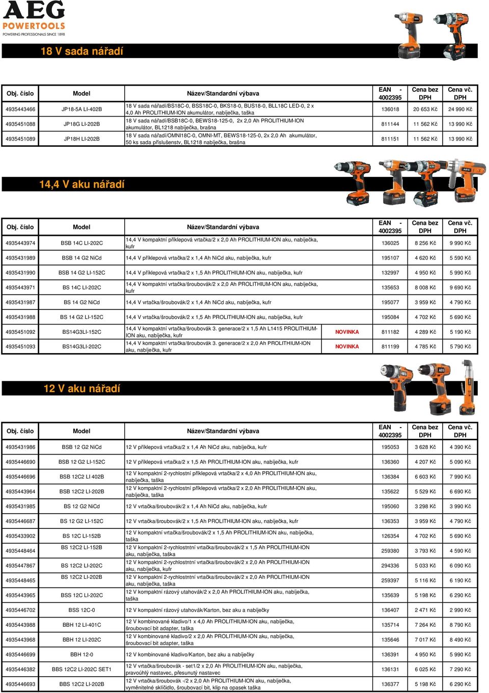 sada příslušenstv, BL1218 nabíječka, brašna 136018 20 653 Kč 24 990 Kč 811144 11 562 Kč 13 990 Kč 811151 11 562 Kč 13 990 Kč 14,4 V aku nářadí 4935443974 BSB 14C LI-202C 14,4 V kompaktní příklepová