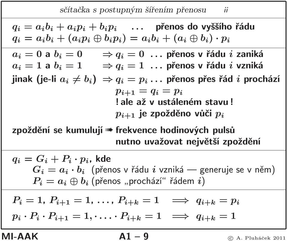 ..přenosvřádu ivzniká jinak(je-li a i b i ) q i = p i...přenospřesřád iprochází p i+1 = q i = p i!aleažvustálenémstavu!