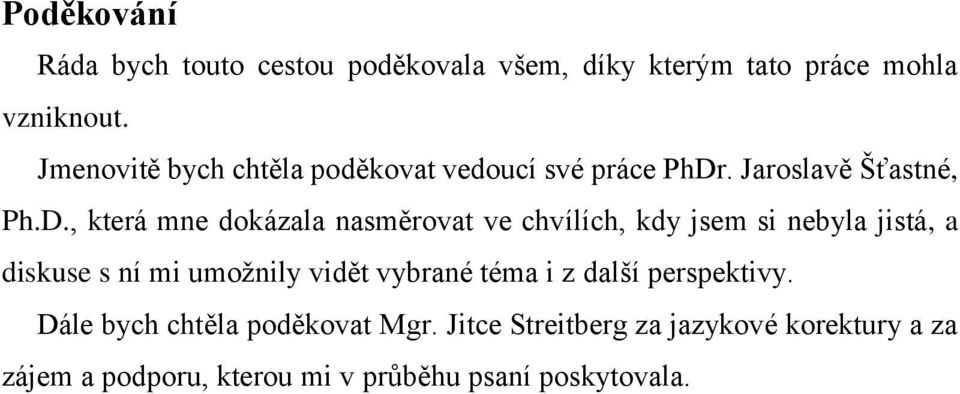 . Jaroslavě Šťastné, Ph.D.