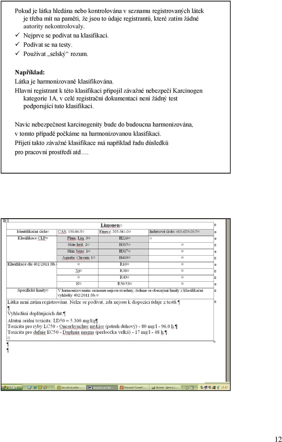 Hlavní registrant k této klasifikaci připojil závažné nebezpečí Karcinogen kategorie 1A, v celé registrační dokumentaci není žádný test podporující tuto klasifikaci.