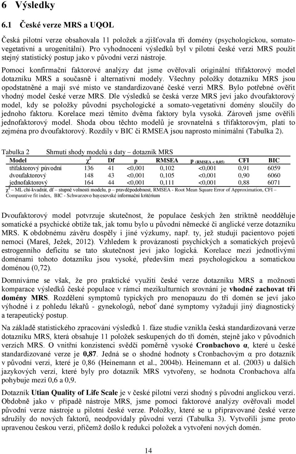 Pomocí konfirmační faktorové analýzy dat jsme ověřovali originální třífaktorový model dotazníku MRS a současně i alternativní modely.