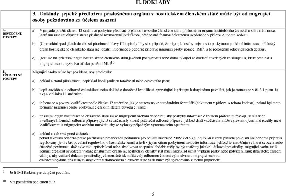 domovského členského státu příslušnému orgánu hostitelského členského státu informace, které mu umoţní objasnit status příslušné rovnocenné kvalifikace, přednostně formou dokumentu uvedeného v