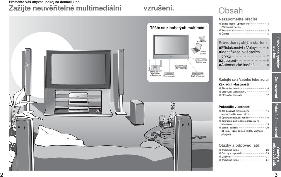 (Varování / Pozor) Údržba Průvodce rychlým startem Příslušenství / Volby Identifikace ovládacích prvků Zapojení Automatické ladění 9 adujte se z Vašeho televizoru!