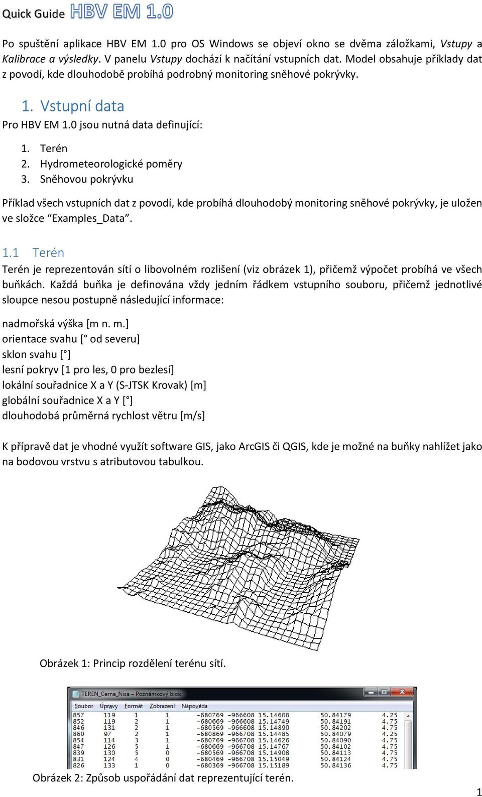 Sněhovou pokrývku Příklad všech vstupních dat z povodí, kde probíhá dlouhodobý monitoring sněhové pokrývky, je uložen ve složce Examples_Data. 1.