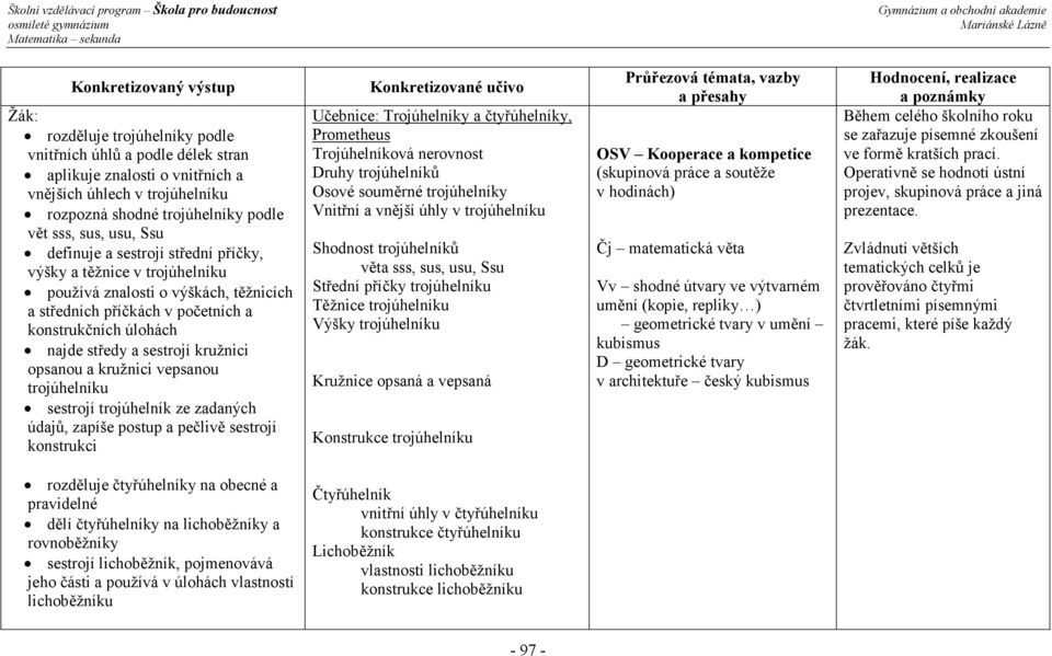 opsanou a kružnici vepsanou trojúhelníku sestrojí trojúhelník ze zadaných údajů, zapíše postup a pečlivě sestrojí konstrukci Učebnice: Trojúhelníky a čtyřúhelníky, Prometheus Trojúhelníková nerovnost