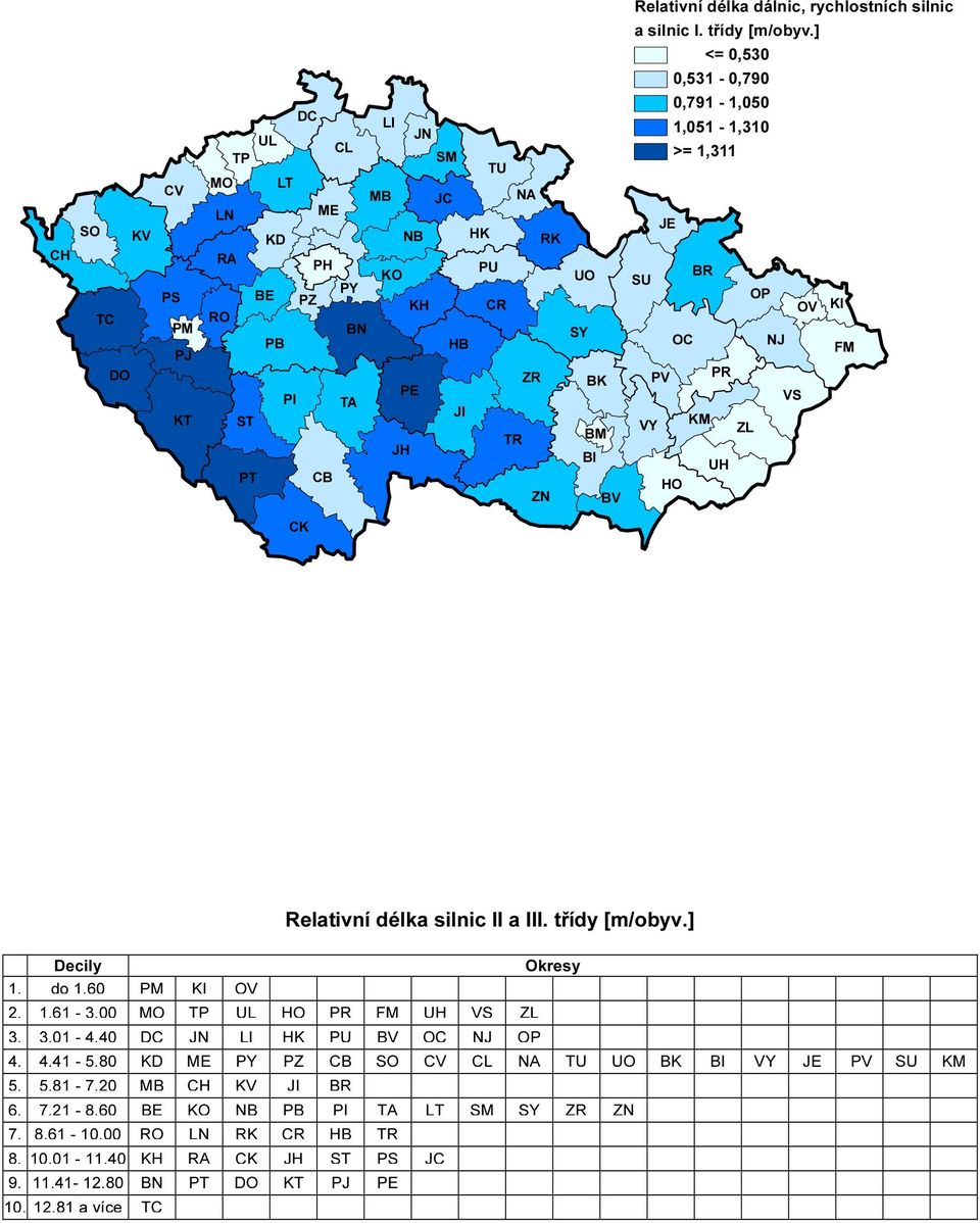 třídy [m/obyv.] 1. do 1,60 2. 1,61-3,00 MO PR 3. 3,01-4,40 HK 4.