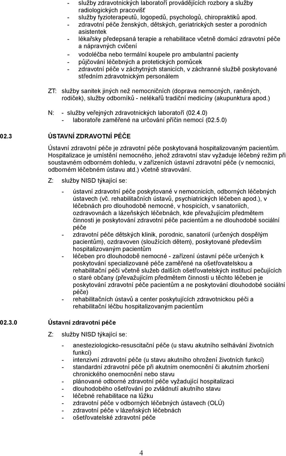 termální koupele pro ambulantní pacienty - půjčování léčebných a protetických pomůcek - zdravotní péče v záchytných stanicích, v záchranné službě poskytované středním zdravotnickým personálem služby