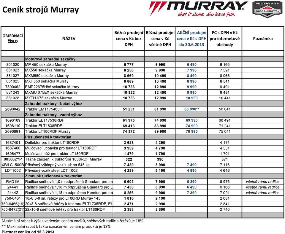 MXH550 sekačka Murray 8 669 10 490 8 990 8541 7800462 EMP22675HW sekačka Murray 10 736 12 990 9 990 9491 881243 MXMU 675EX sekačka Murray 10 322 12 490 9 990 9491 881028 MXTH 675 sekačka Murray 10