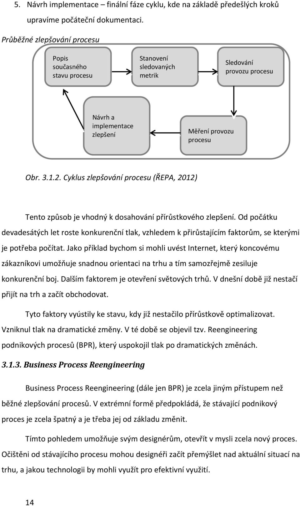 Cyklus zlepšování procesu (ŘEPA, 2012) Tento způsob je vhodný k dosahování přírůstkového zlepšení.