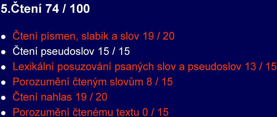 slov a pseudoslov 13 / 15 Porozumění čteným slovům 8 /