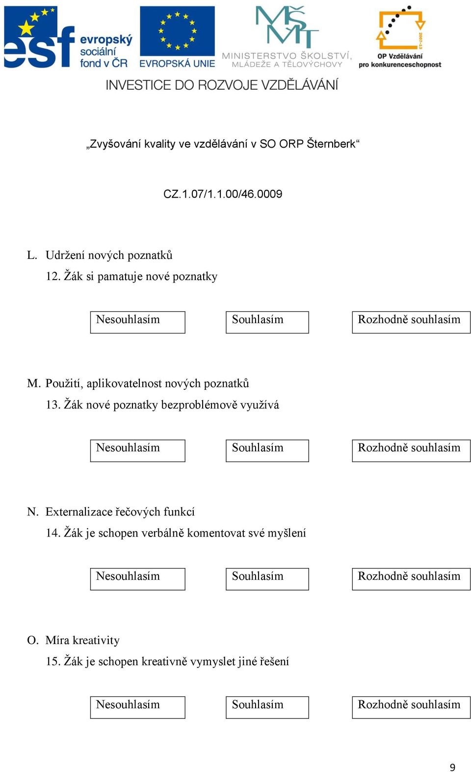 Žák nové poznatky bezproblémově využívá N. Externalizace řečových funkcí 14.