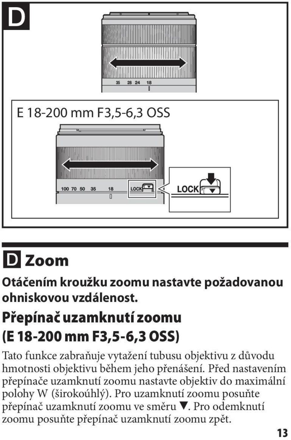 hmotnosti objektivu během jeho přenášení.