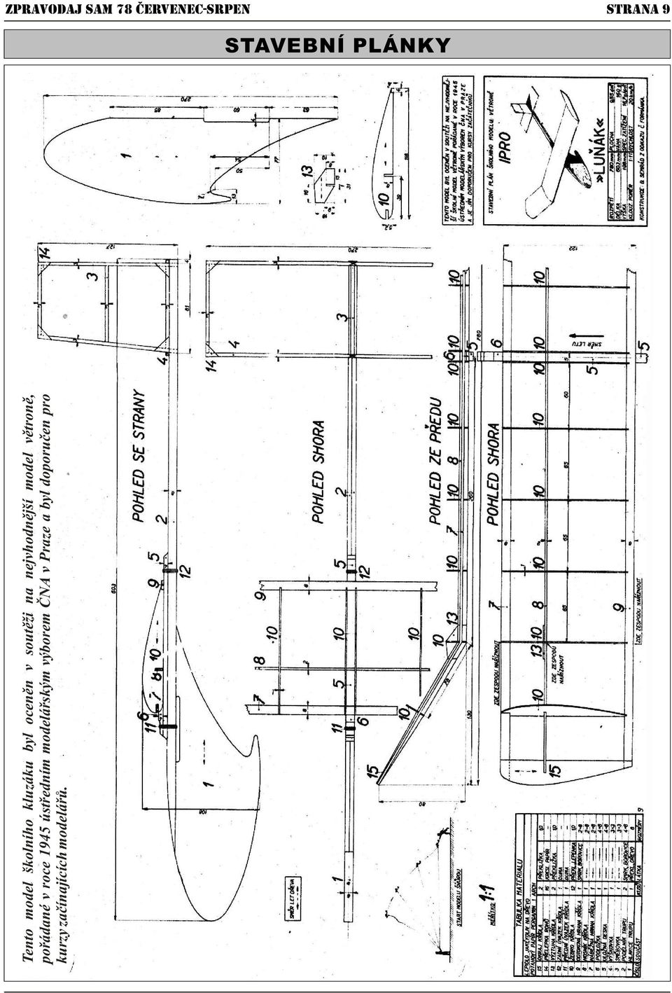 model větroně, pořádané v roce 1945 ústředním modelářským