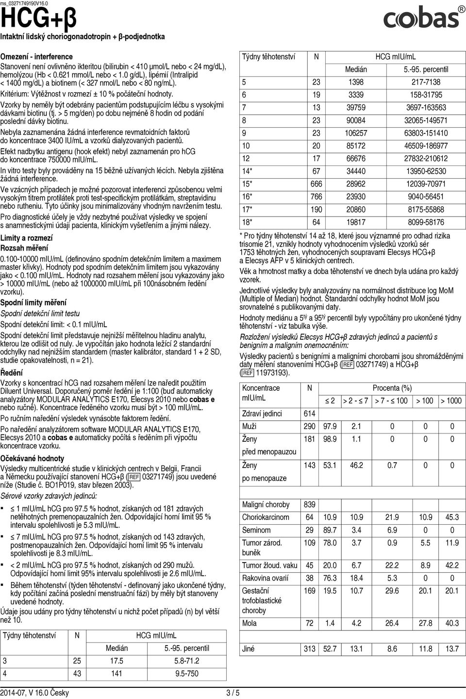 Vzorky by neměly být odebrány pacientům podstupujícím léčbu s vysokými dávkami biotinu (tj. > 5 mg/den) po dobu nejméně 8 hodin od podání poslední dávky biotinu.