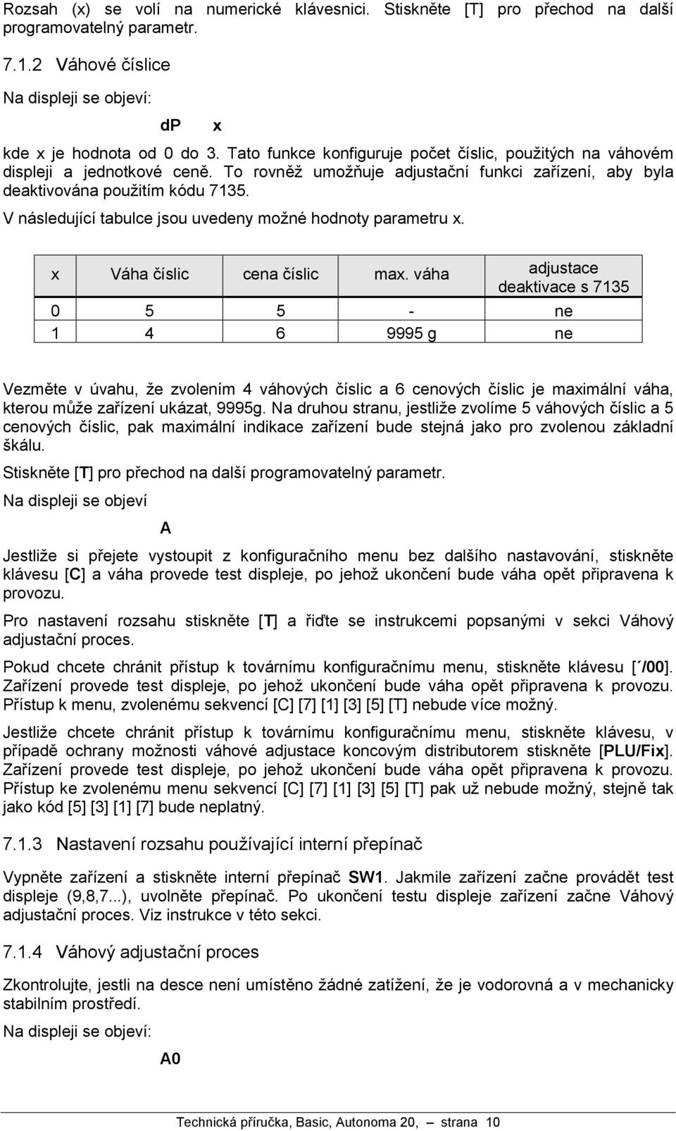 V na sledujıcıtabulce jsou uvedeny mozne hodnoty parametru x. x Va ha c ıslic cena c ıslic max.