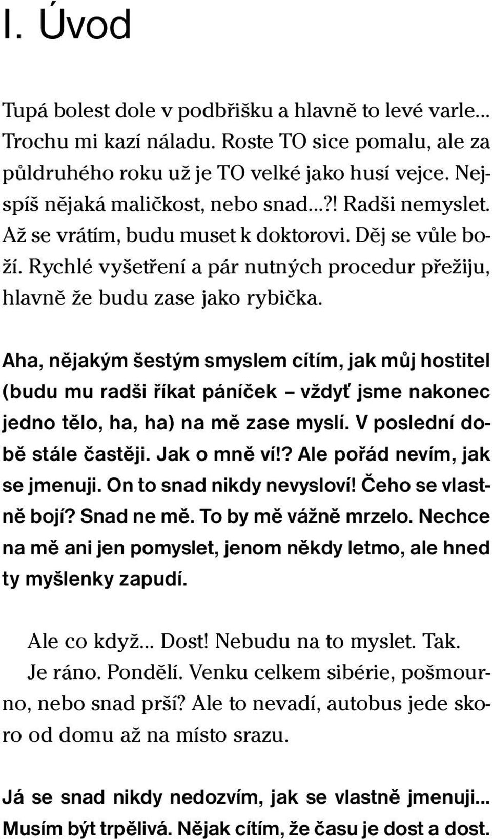 Aha, nějakým šestým smyslem cítím, jak můj hostitel (budu mu radši říkat páníček vždyť jsme nakonec jedno tělo, ha, ha) na mě zase myslí. V poslední době stále častěji. Jak o mně ví!