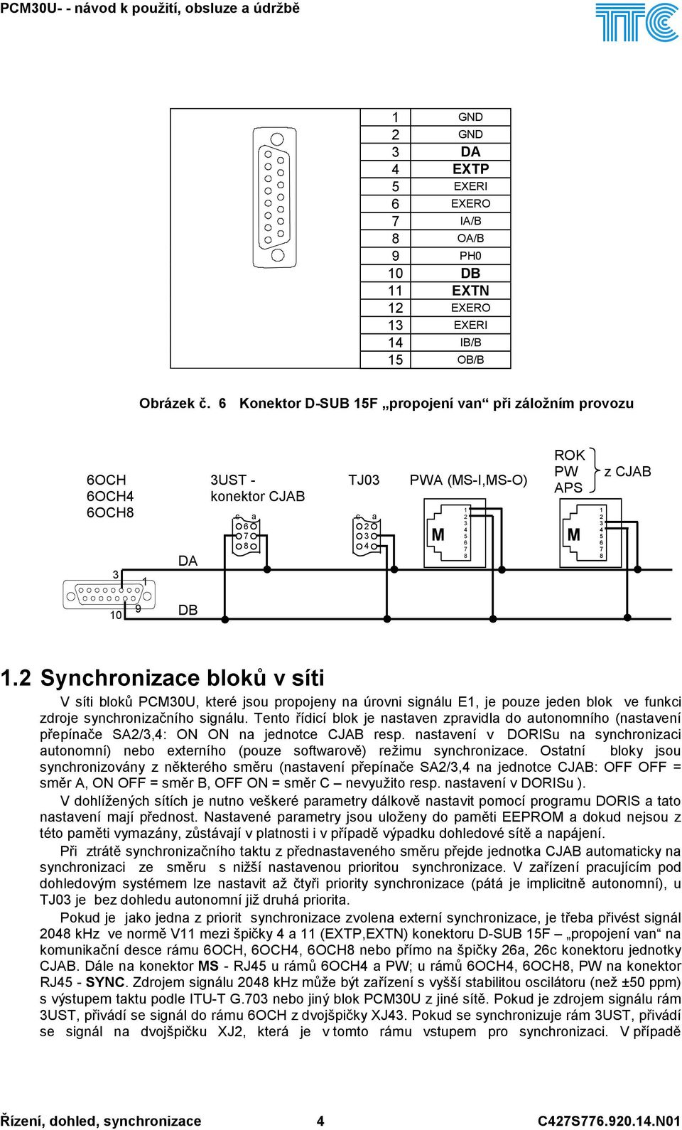 Synchronizace bloků v síti V síti bloků PCM0U, které jsou propojeny na úrovni signálu E, je pouze jeden blok ve funkci zdroje synchronizačního signálu.