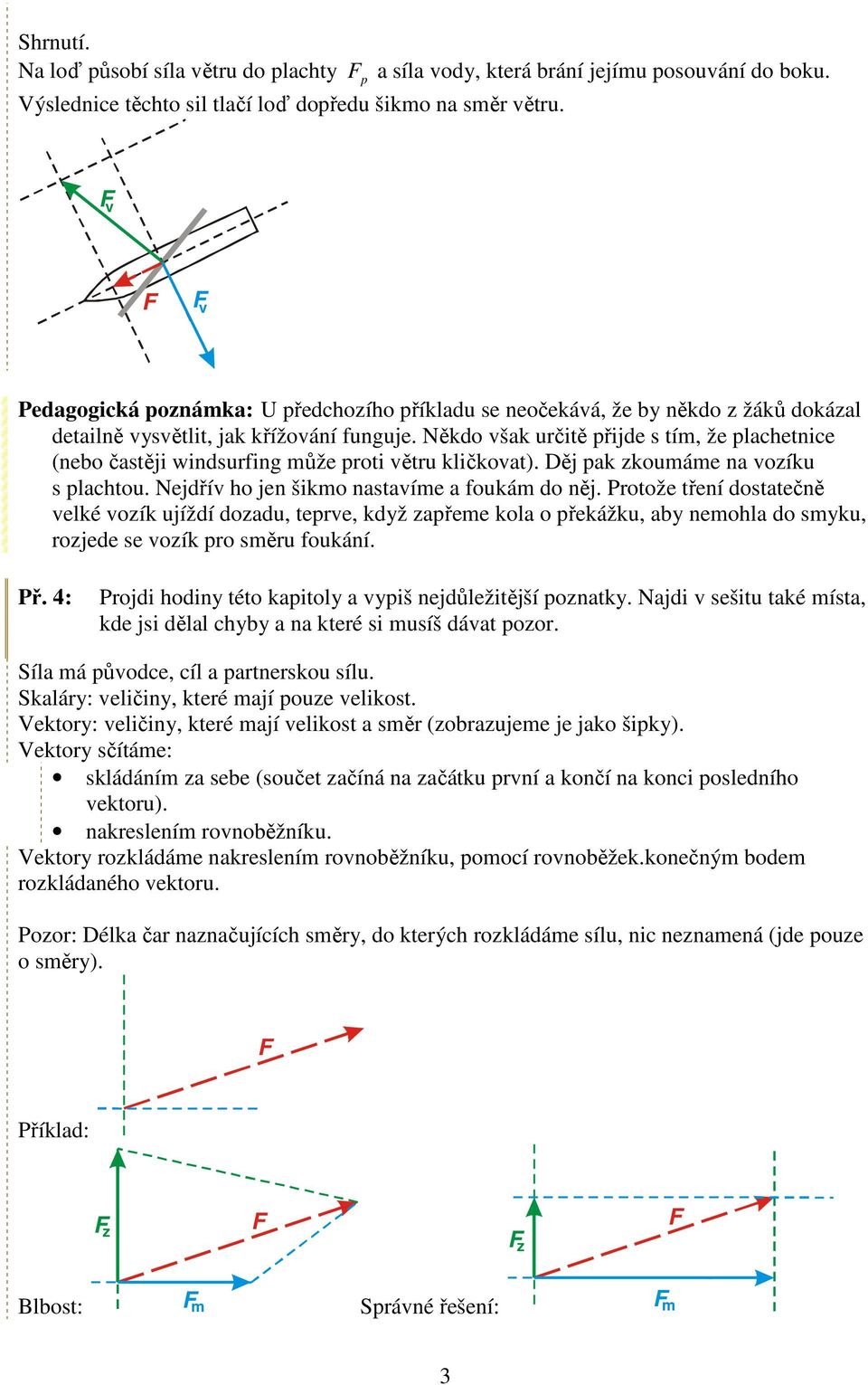 Někdo však určitě přijde s tím, že plachetnice (nebo častěji windsurfing může proti větru kličkovat). Děj pak zkoumáme na vozíku s plachtou. Nejdřív ho jen šikmo nastavíme a foukám do něj.