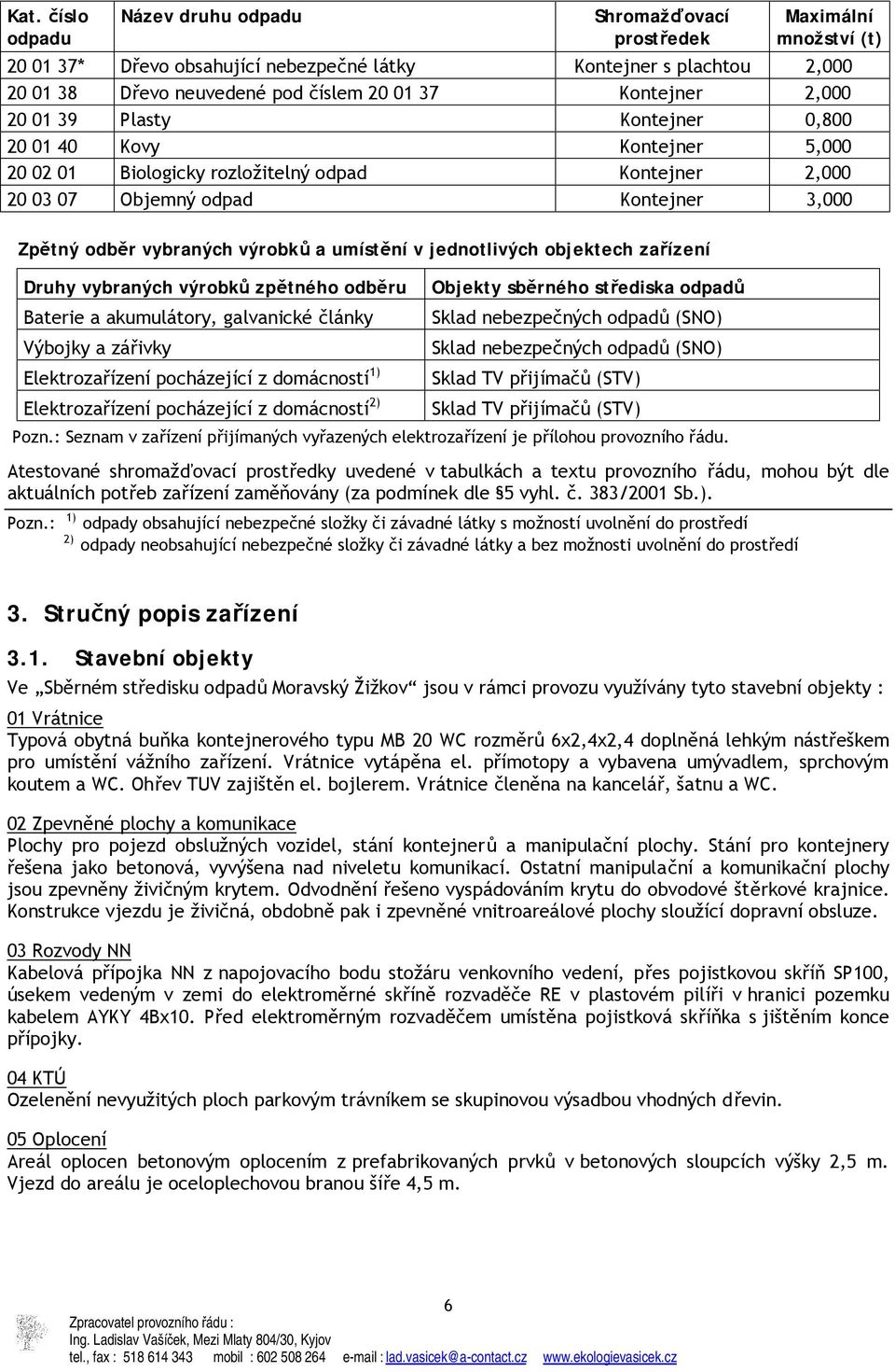 výrobků a umístění v jednotlivých objektech zařízení Druhy vybraných výrobků zpětného odběru Baterie a akumulátory, galvanické články Výbojky a zářivky Elektrozařízení pocházející z domácností 1)