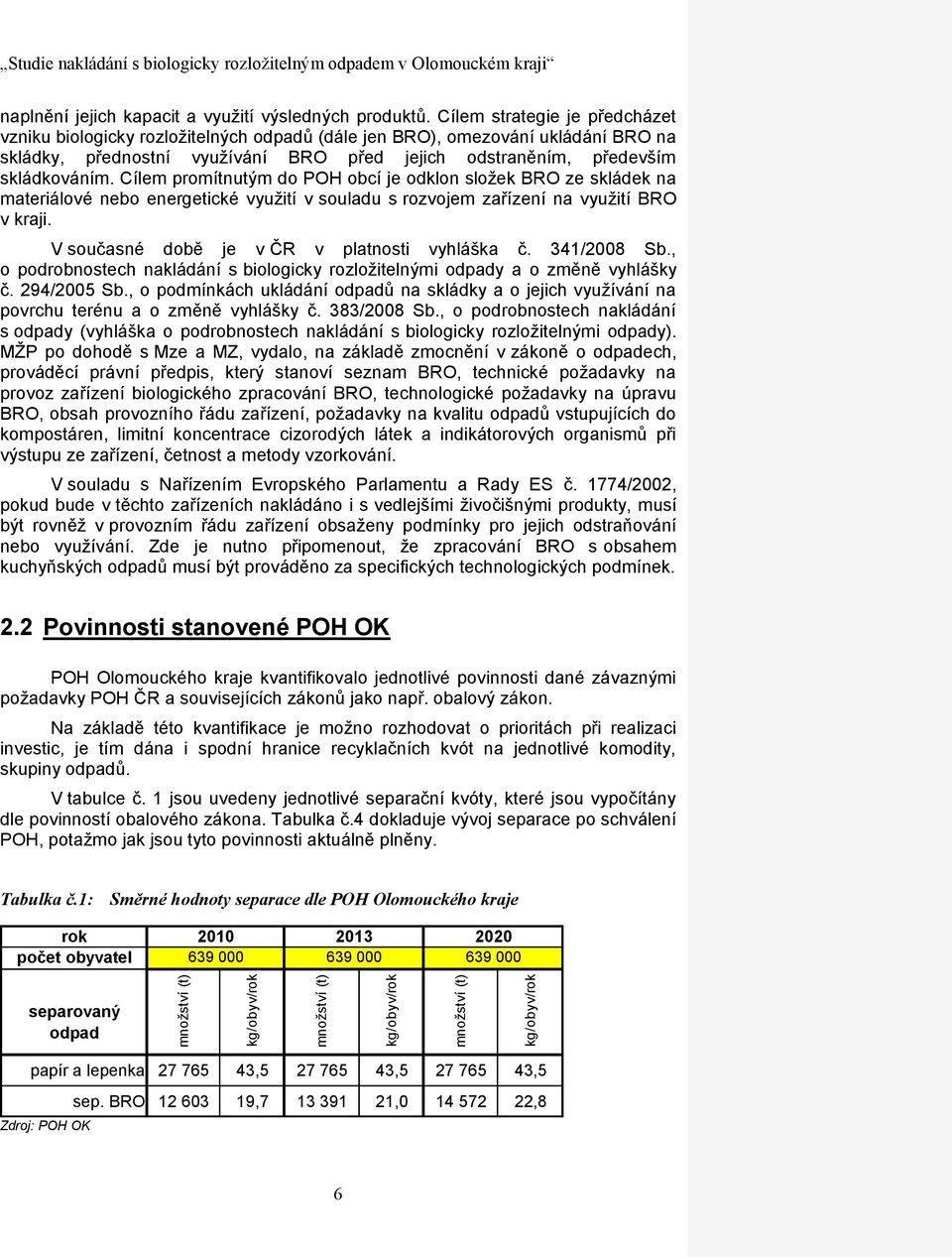 Cílem promítnutým do POH obcí je odklon složek BRO ze skládek na materiálové nebo energetické využití v souladu s rozvojem zařízení na využití BRO v kraji.