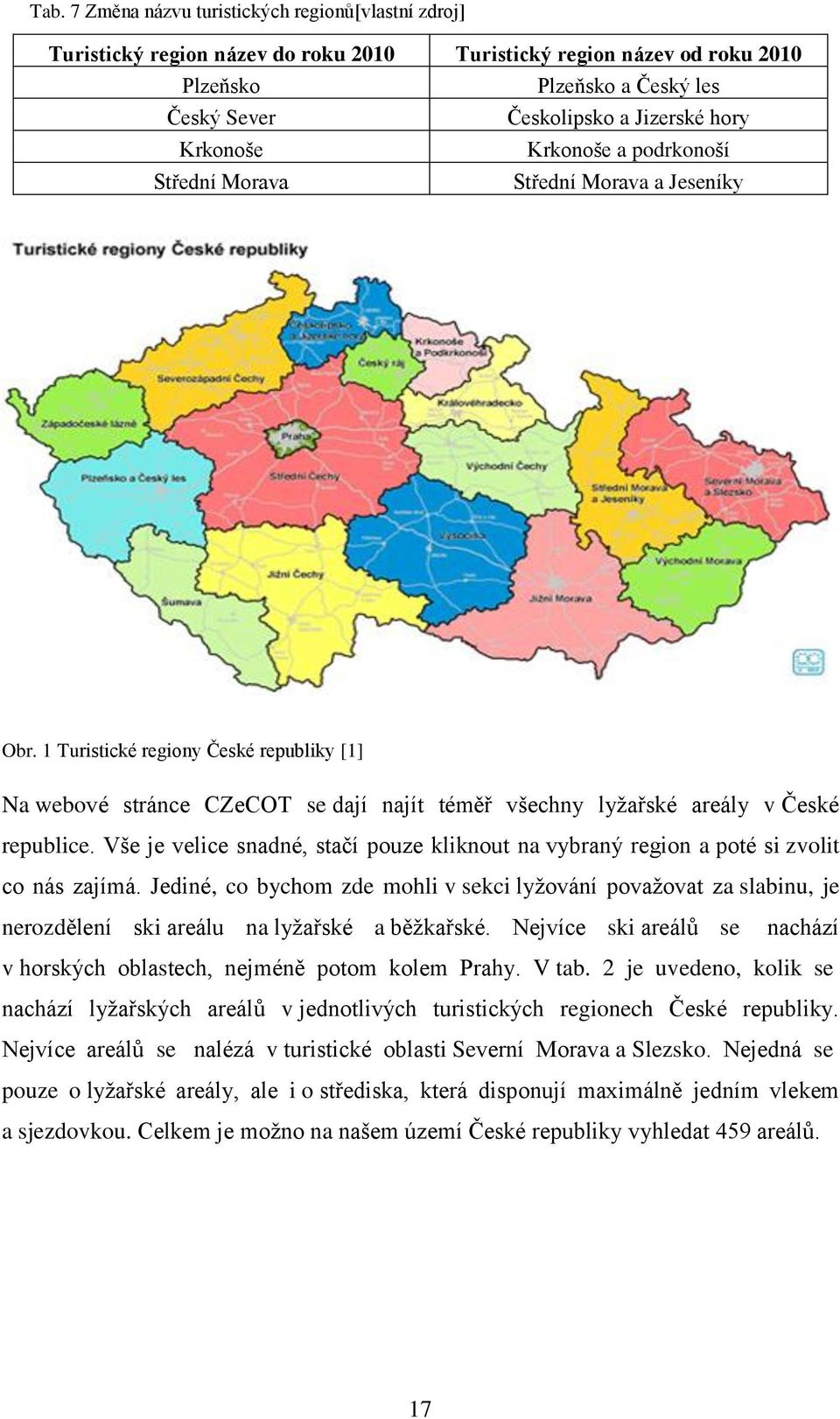 1 Turistické regiony České republiky [1] Na webové stránce CZeCOT se dají najít téměř všechny lyžařské areály v České republice.