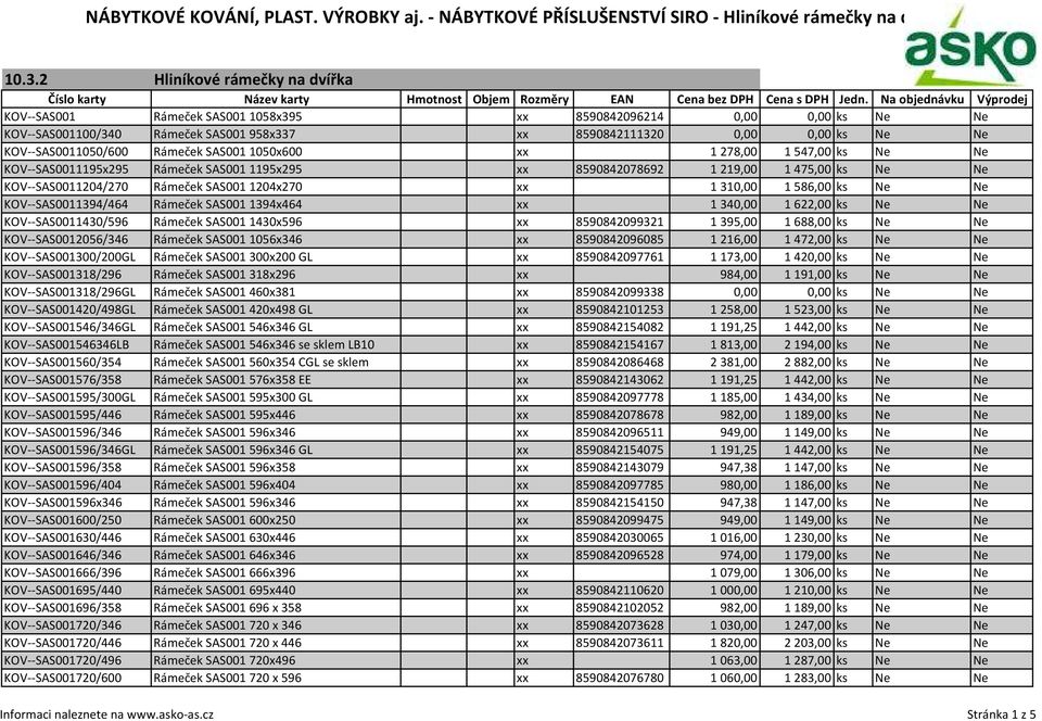 1204x270 xx 1 310,00 1 586,00 ks Ne Ne KOV--SAS0011394/464 Rámeček SAS001 1394x464 xx 1 340,00 1 622,00 ks Ne Ne KOV--SAS0011430/596 Rámeček SAS001 1430x596 xx 8590842099321 1 395,00 1 688,00 ks Ne