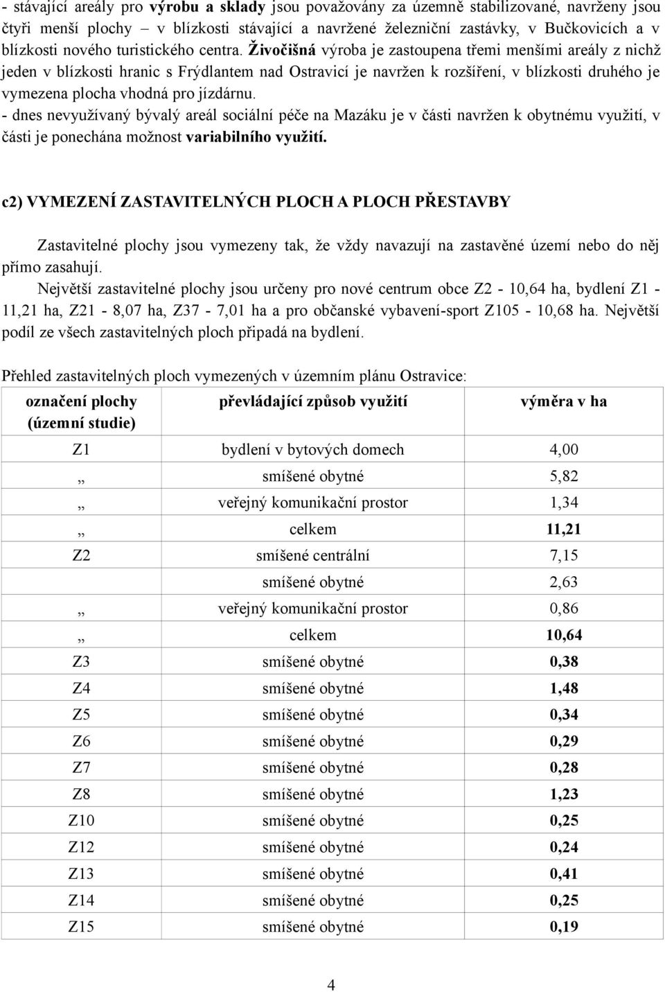 Živočišná výroba je zastoupena třemi menšími areály z nichž jeden v blízkosti hranic s Frýdlantem nad Ostravicí je navržen k rozšíření, v blízkosti druhého je vymezena plocha vhodná pro jízdárnu.