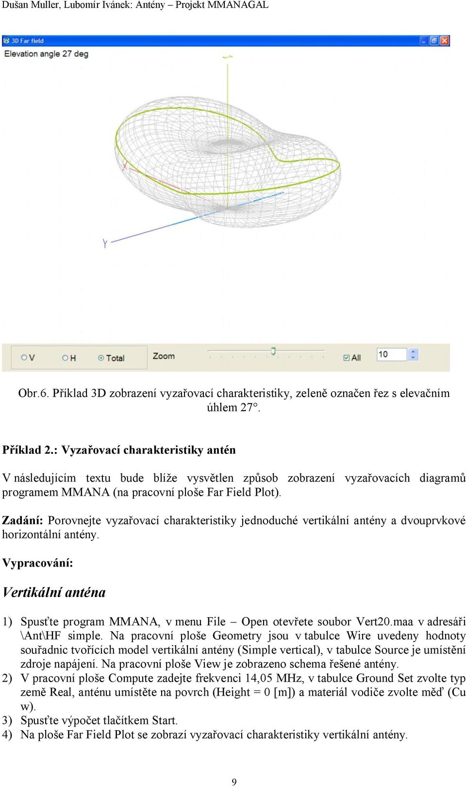 Zadání: Porovnejte vyzařovací charakteristiky jednoduché vertikální antény a dvouprvkové horizontální antény.