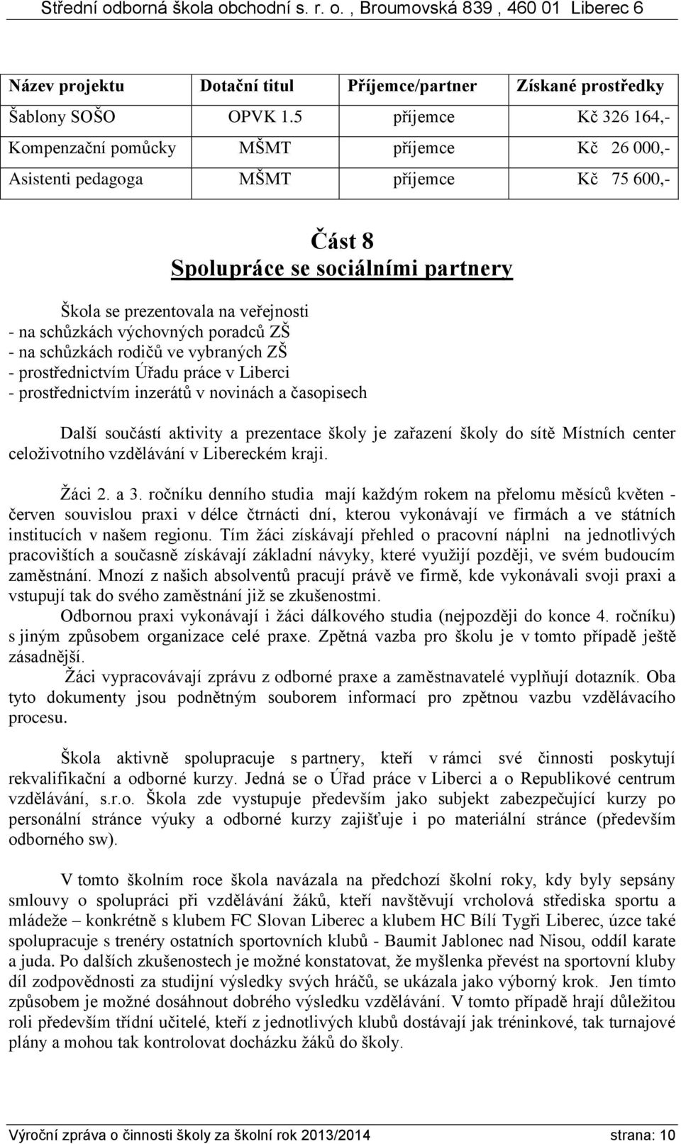 schůzkách výchovných poradců ZŠ - na schůzkách rodičů ve vybraných ZŠ - prostřednictvím Úřadu práce v Liberci - prostřednictvím inzerátů v novinách a časopisech Další součástí aktivity a prezentace