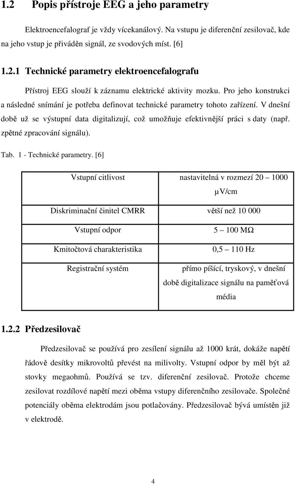 zpětné zpracování signálu). Tab. 1 - Technické parametry.