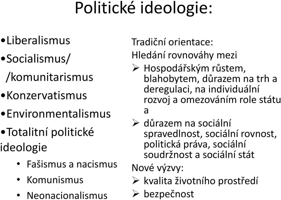 růstem, blahobytem, důrazem na trh a deregulaci, na individuální rozvoj a omezováním role státu a důrazem na sociální