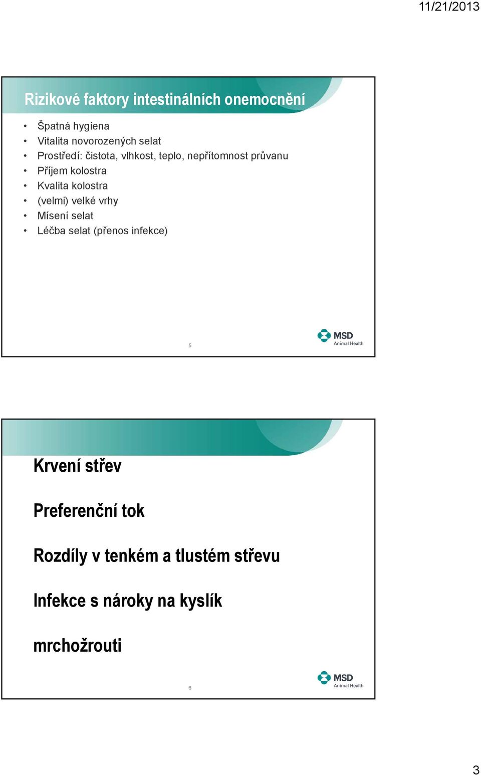 kolostra (velmi) velké vrhy Mísení selat Léčba selat (přenos infekce) 5 Krvení střev