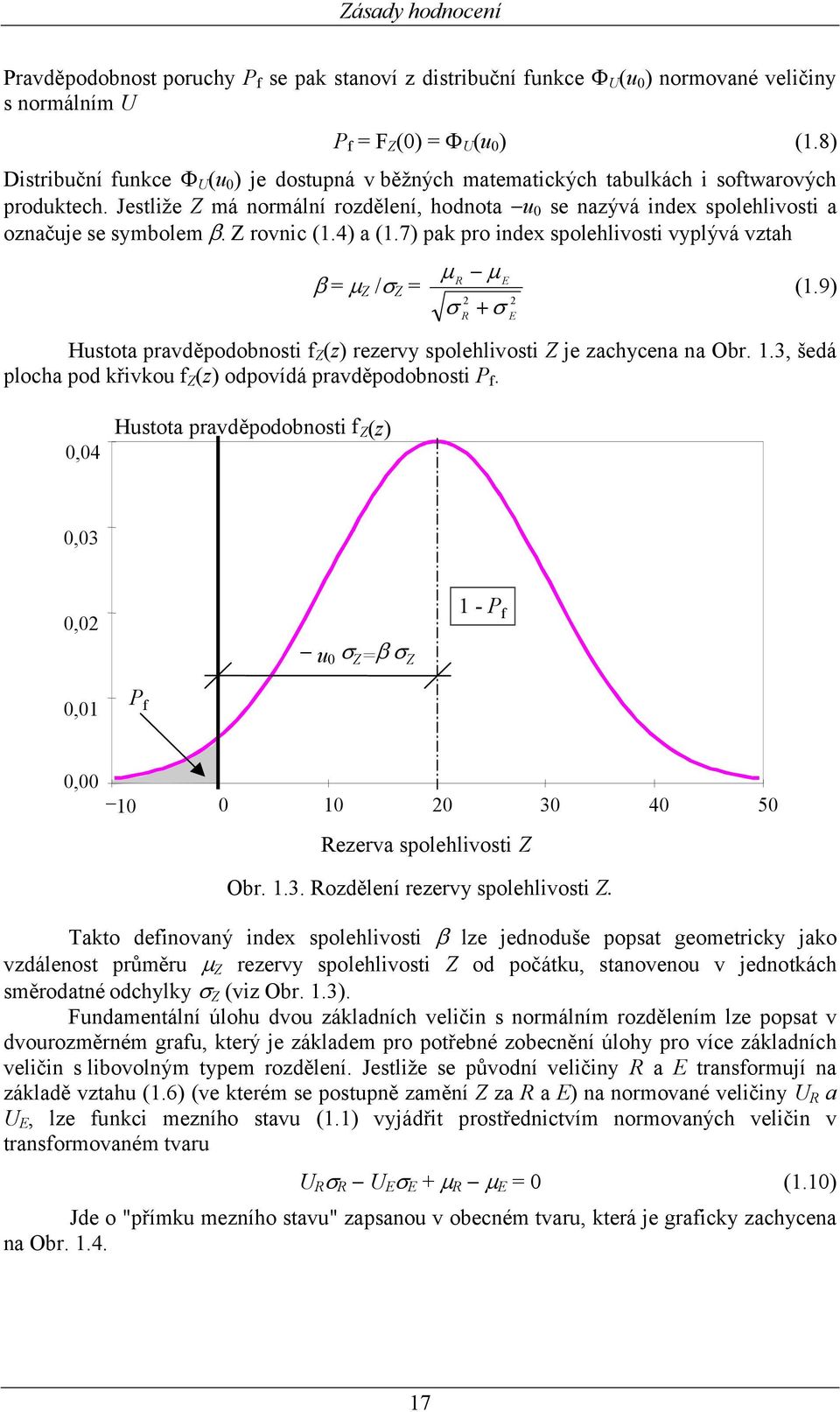 Jestliže Z má normální rozdělení, hodnota u 0 se nazývá index spolehlivosti a označuje se symbolem β. Z rovnic (1.4) a (1.