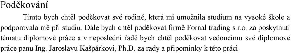 za poskytnutí tématu diplomové práce a v neposlední řadě bych chtěl poděkovat vedoucímu