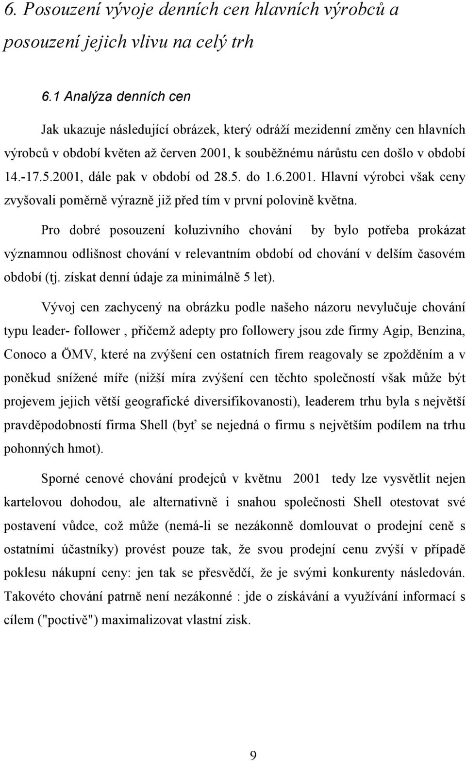 2001, dále pak v období od 28.5. do 1.6.2001. Hlavní výrobci však ceny zvyšovali poměrně výrazně již před tím v první polovině května.