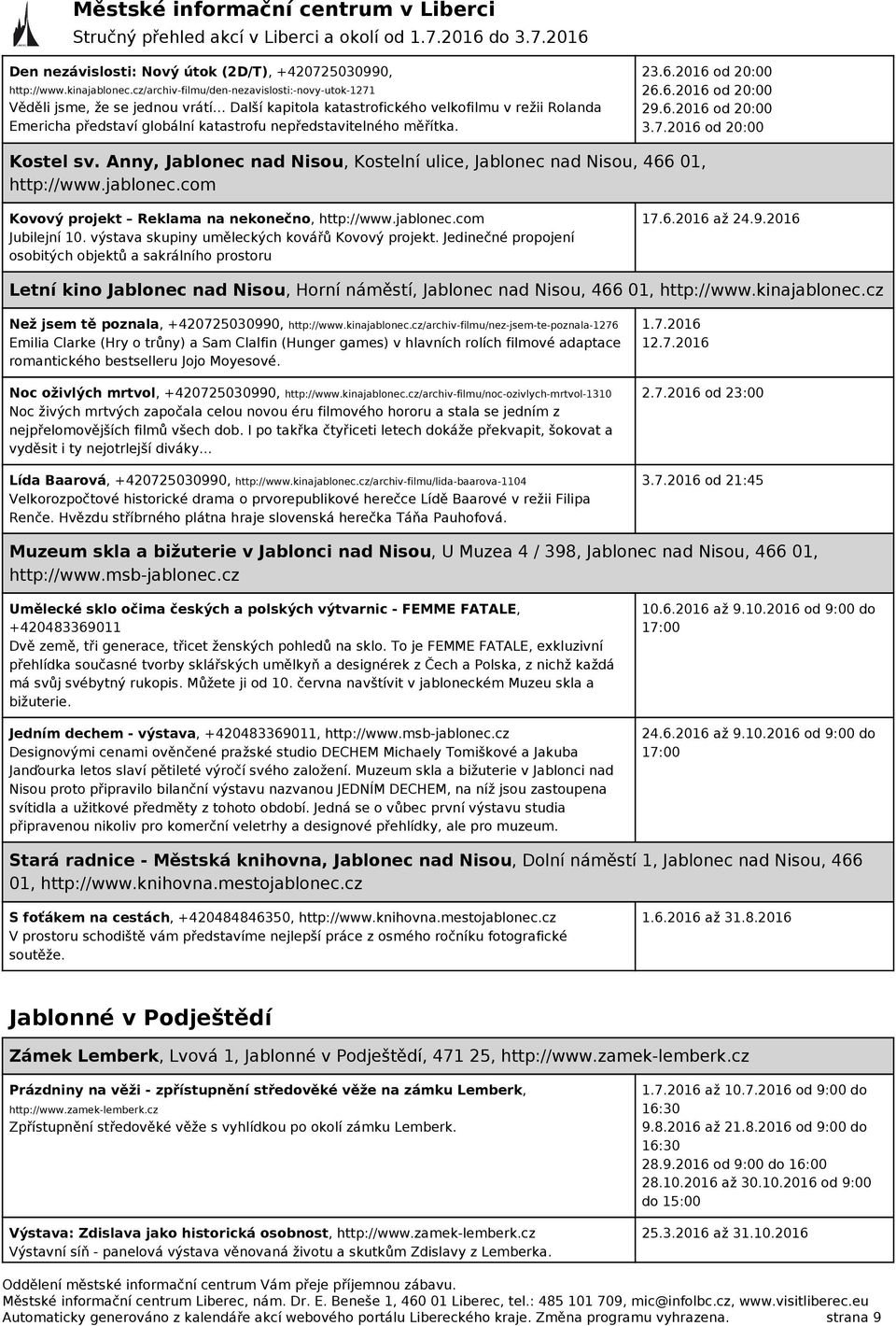 měřítka. 23.6.2016 od 20:00 26.6.2016 od 20:00 29.6.2016 od 20:00 3.7.2016 od 20:00 Kostel sv. Anny, Jablonec nad Nisou, Kostelní ulice, Jablonec nad Nisou, 466 01, http://www.jablonec.