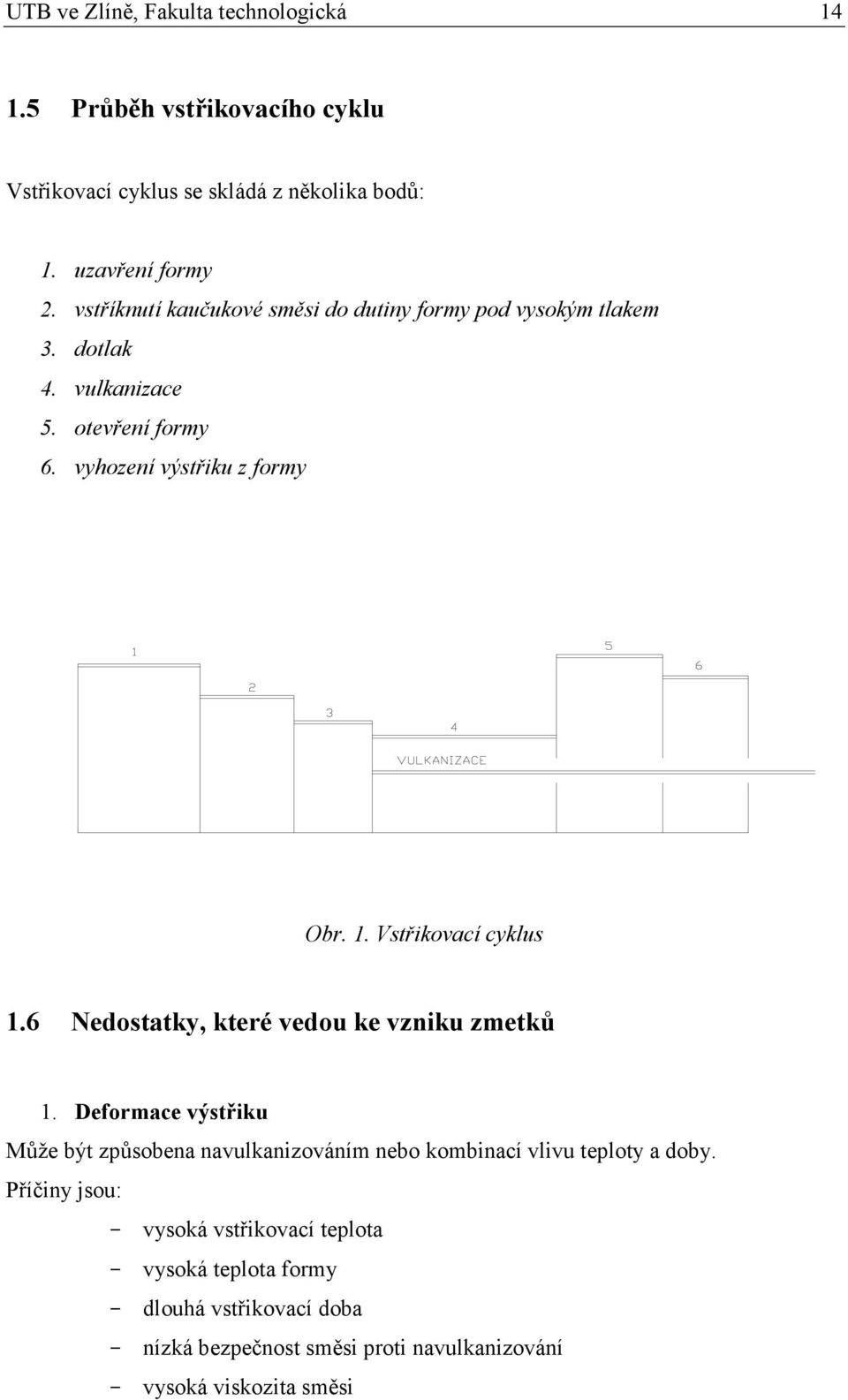 Vstřikovací cyklus 1.6 Nedostatky, které vedou ke vzniku zmetků 1.