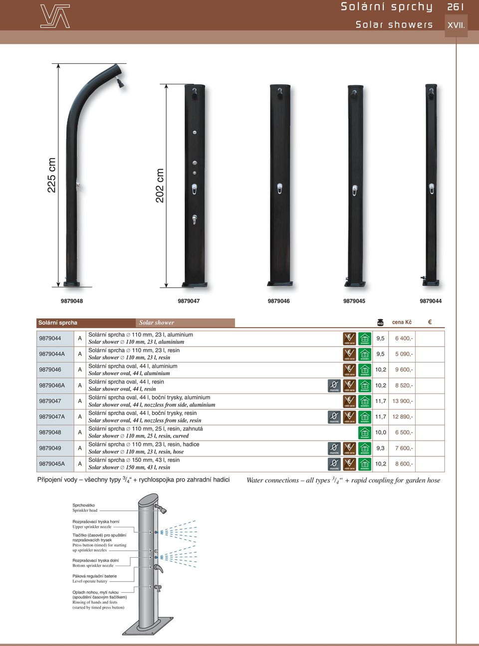 aluminium Solární sprcha oval, 44 l, resin Solar shower oval, 44 l, resin Solární sprcha oval, 44 l, boční trysky, aluminium Solar shower oval, 44 l, nozzless from side, aluminium Solární sprcha