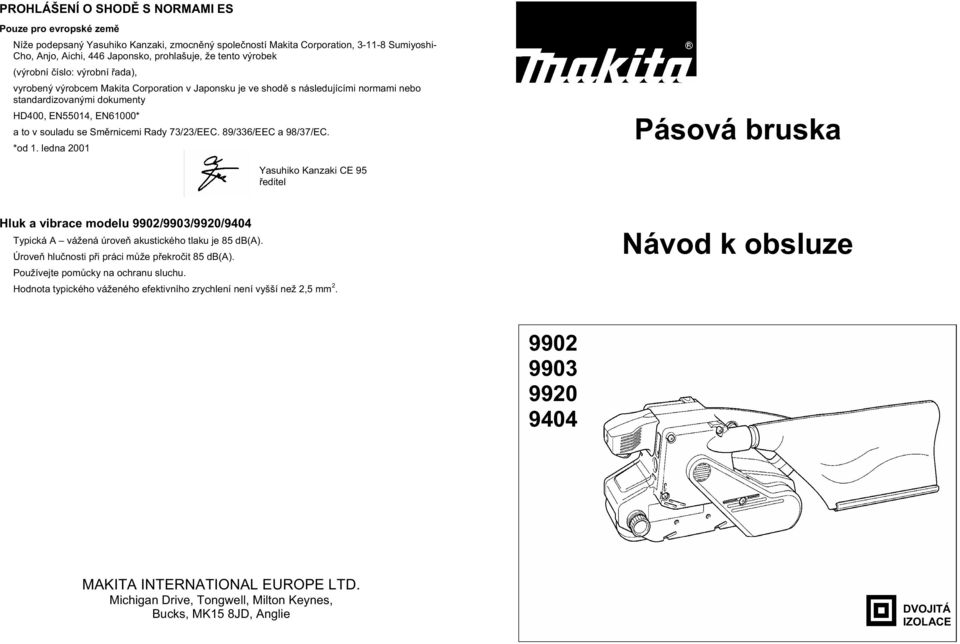 souladu se SmČrnicemi Rady 73/23/EEC. 89/336/EEC a 98/37/EC. *od 1.